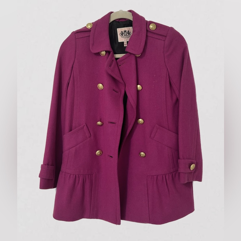 Juicy Couture Girls Ruffle Hem Purple Wool Coat